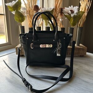 Coach Black Pebbled Leather Mini Satchel with Silver Hardware